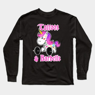 barbell unicorn, tattooed and strong, girls who lift, gym girl Long Sleeve T-Shirt